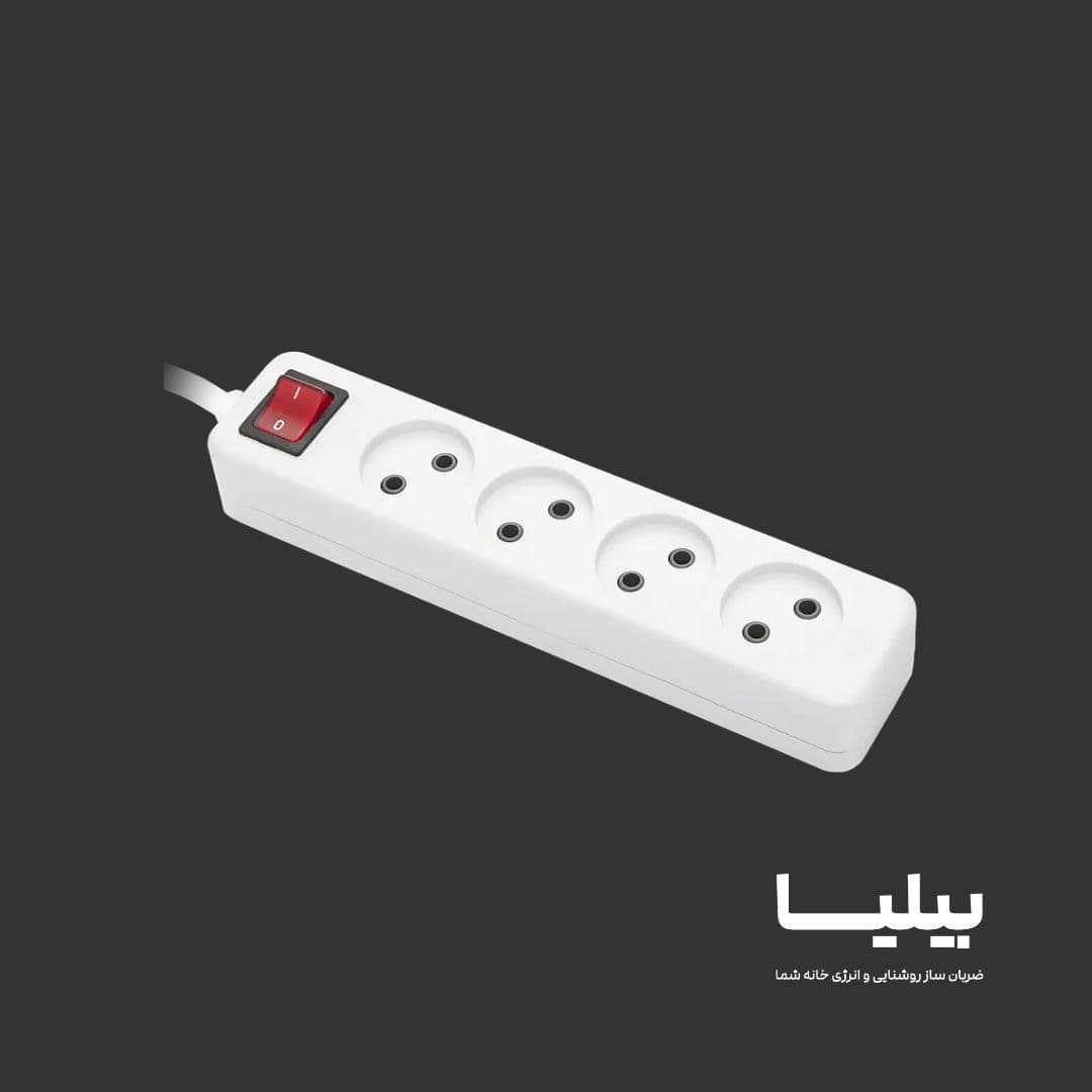 چندراهی برق 4 خانه بدون ارت با کلید پارت الکتریک مدل شهاب با کابل 1/8 متری — تصویر ۲