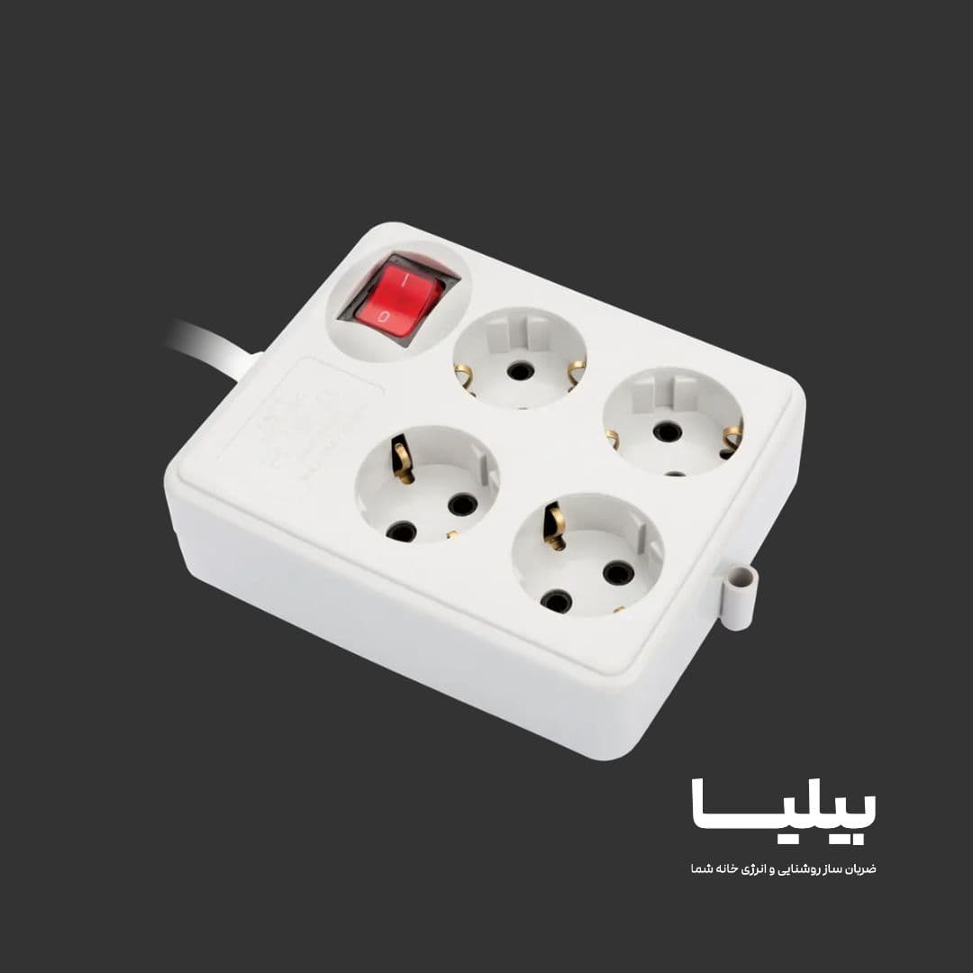 چندراهی برق 4 خانه ارت‌دار با کلید پارت الکتریک مدل پارت جدید با کابل 5 متری — تصویر ۲