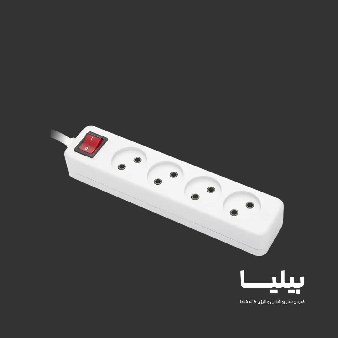 چندراهی برق 4 خانه بدون ارت با کلید پارت الکتریک مدل نیک با کابل 1/8 متری — تصویر ۲