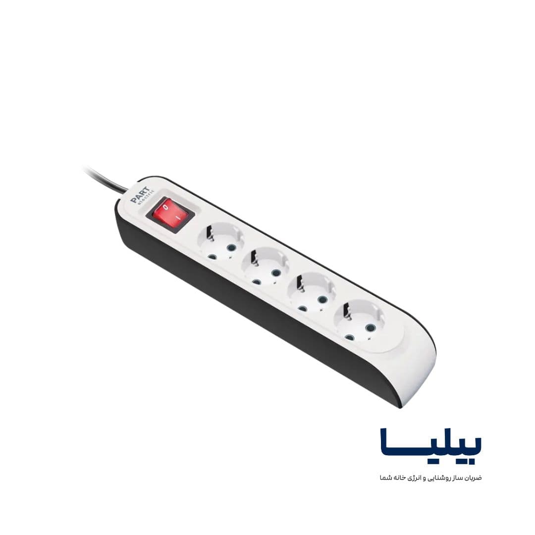 چندراهی برق 4 خانه ارت‌دار با کلید پارت الکتریک مدل پارت جدید با کابل 1/8 متری — تصویر ۳