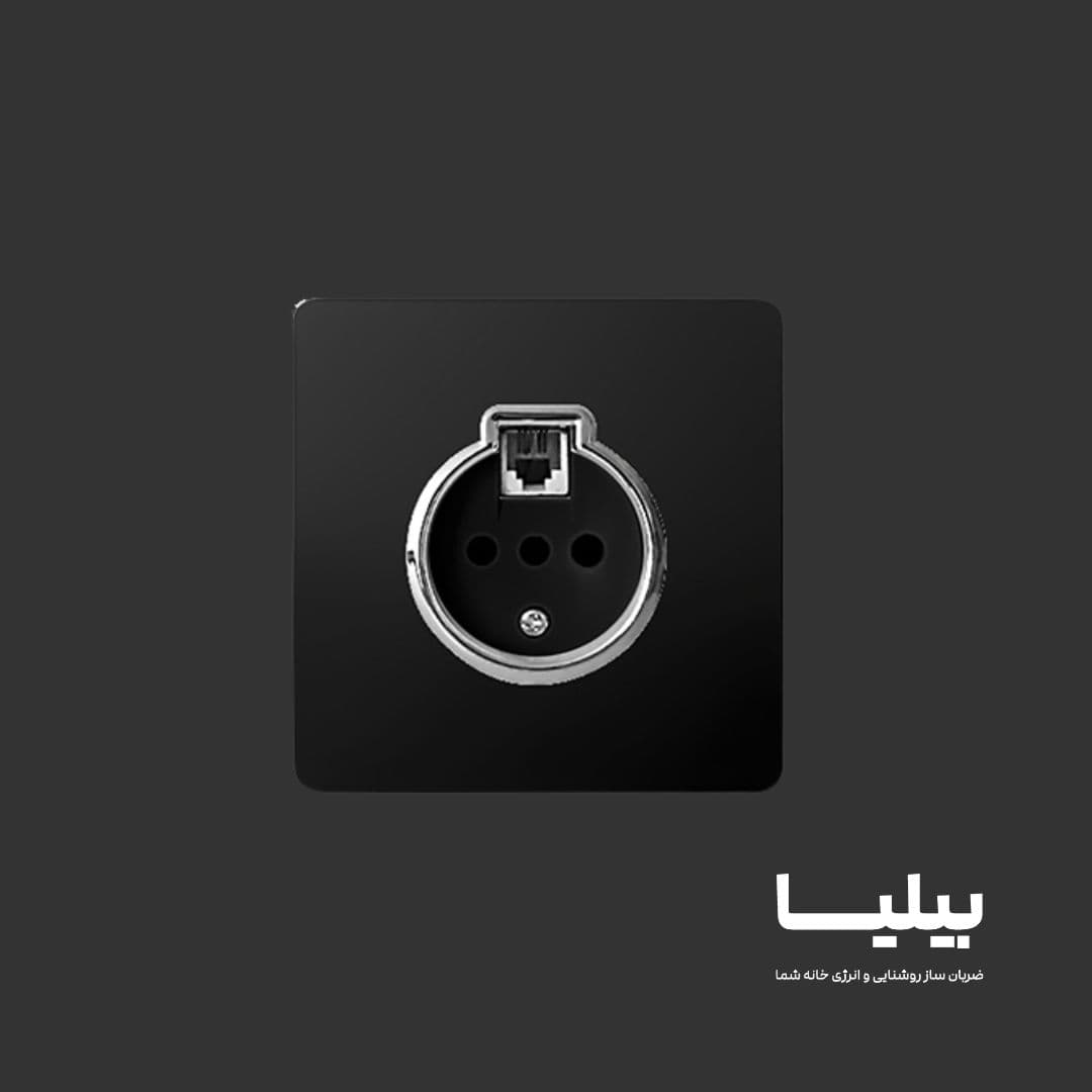 پریز تلفن دو منظوره مدل کریستال مشکی نقره ای برند آسیا الکتریک — تصویر ۴