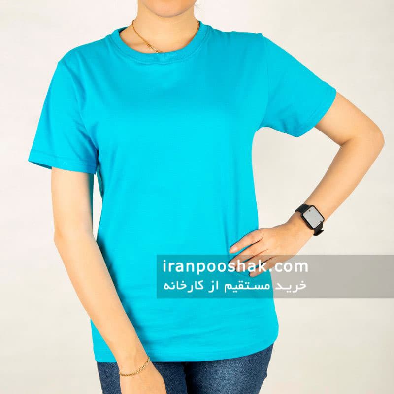 تیشرت ساده دخترانه آبی فیروزه ای — تصویر ۵