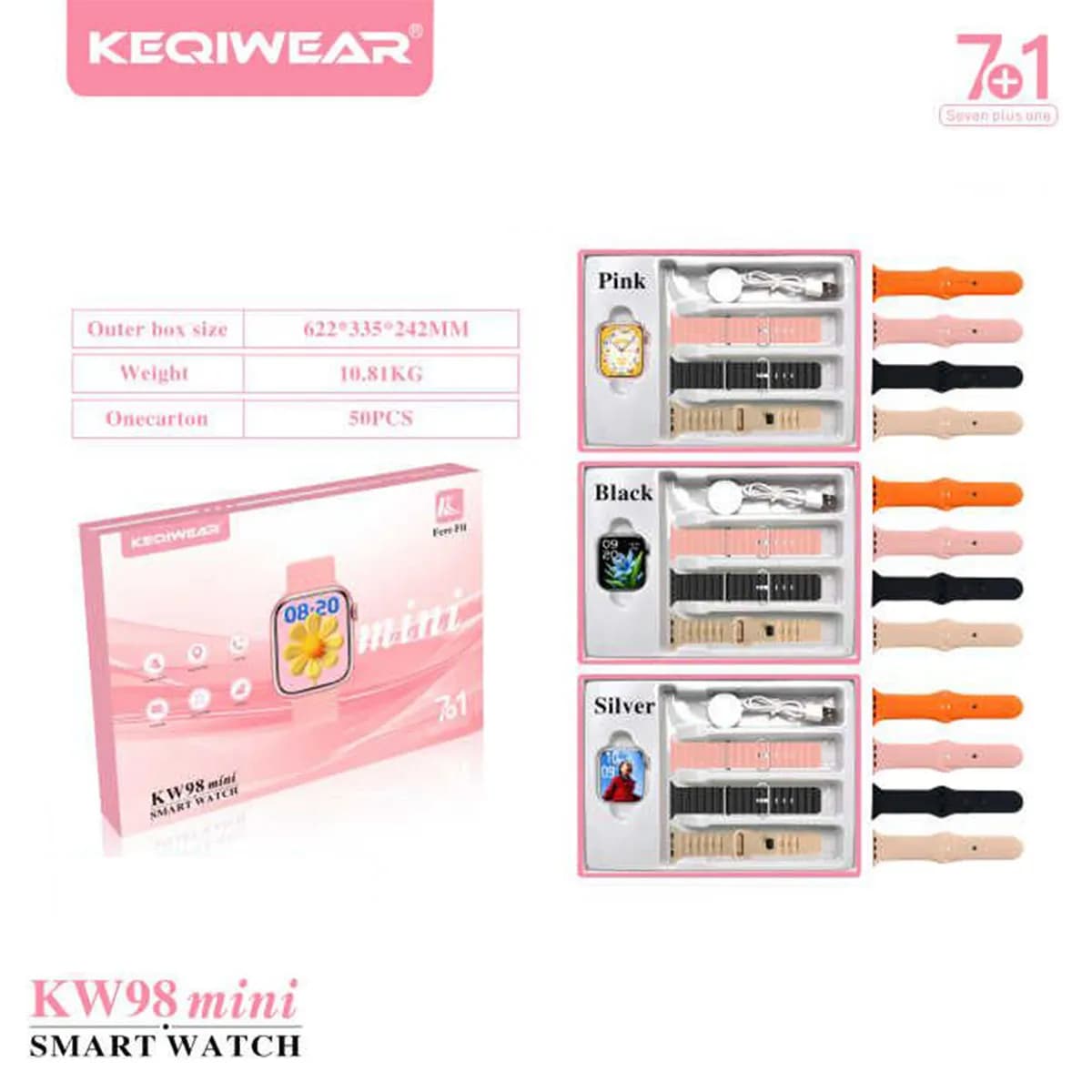 ساعت هوشمند زنانه KEQIWEAR KW98 mini به همراه 7 بند متنوع — تصویر ۹
