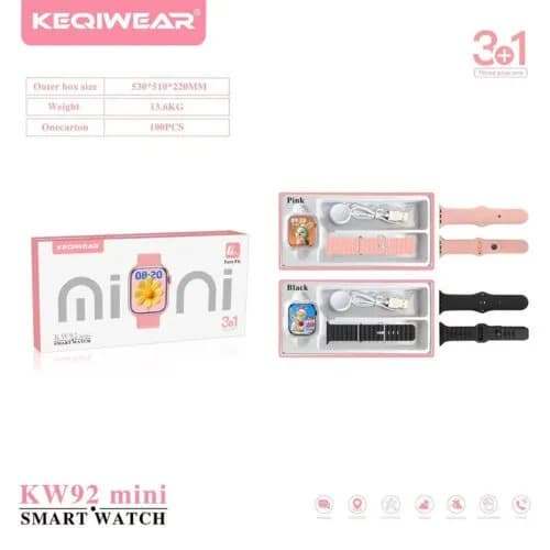 ساعت هوشمند کیو ویر (KEQIWEAR) مدل KW92 Mini با قابلیت مکالمه + ۳ بند رایگان (زنانه و بچگانه مشکی) — تصویر ۸