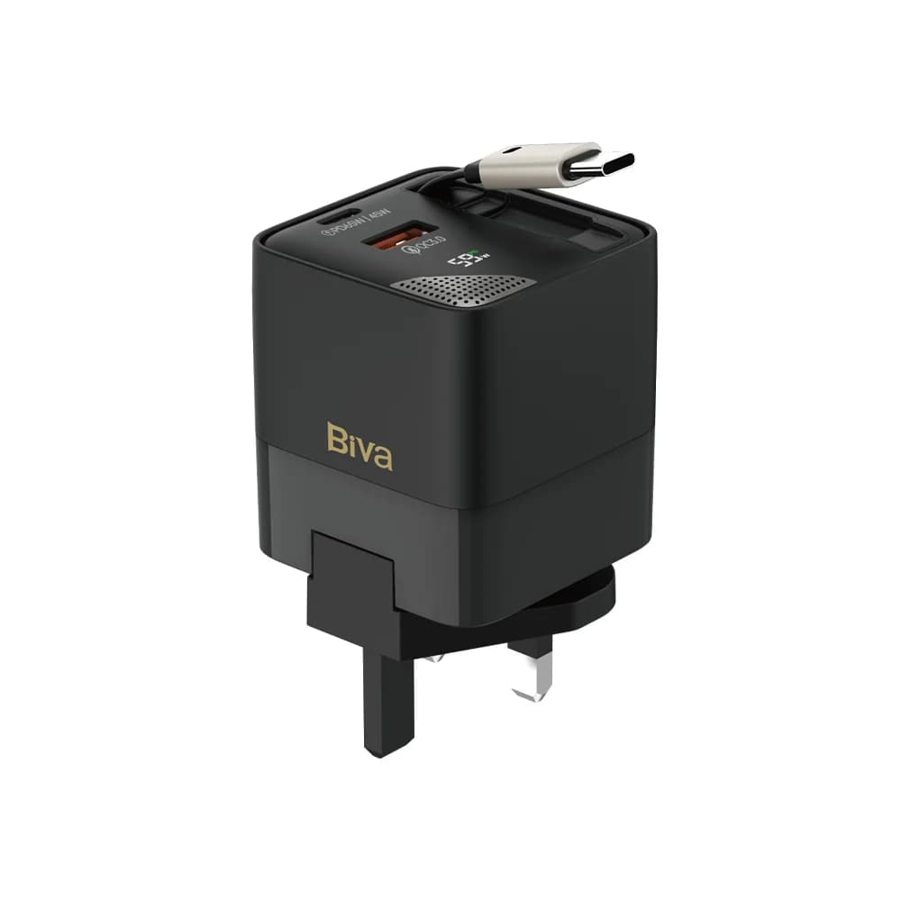 شارژر دیواری بیوا HC-59 توان 65 وات | Biva HC-59 GaN Fast Charger با کابل جمعشونده — تصویر ۱۲