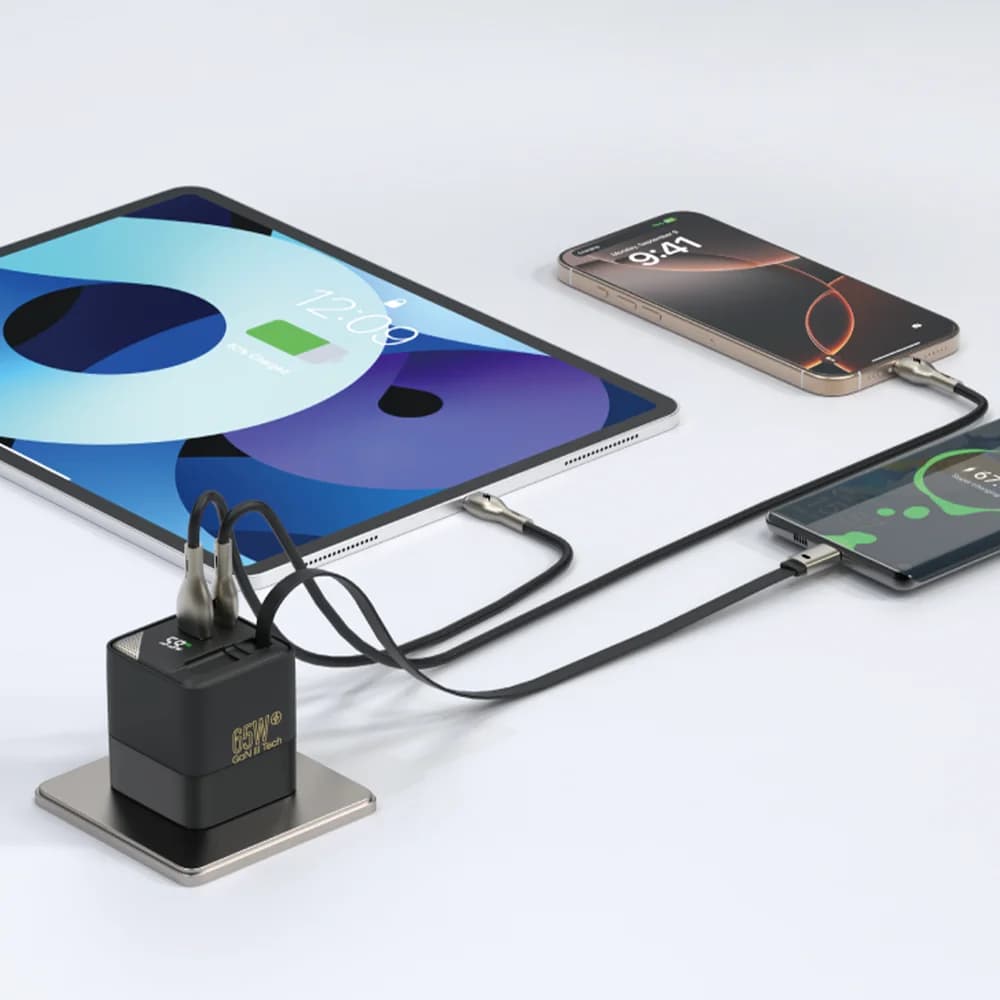 شارژر دیواری بیوا HC-59 توان 65 وات | Biva HC-59 GaN Fast Charger با کابل جمعشونده — تصویر ۳