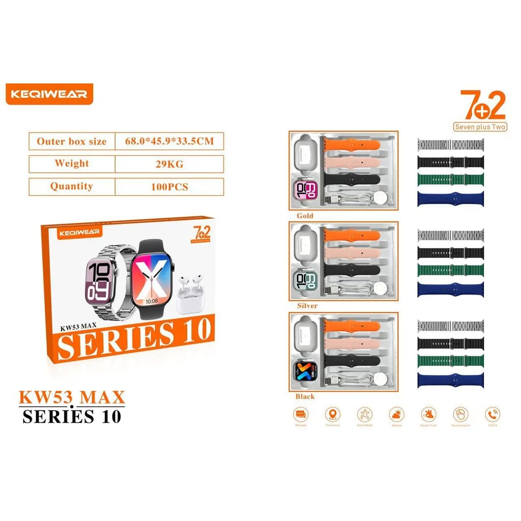 ساعت هوشمند KEQIWEAR هفت بند دارای بند فلزی مدل KW53 MAX سری 10 — تصویر ۲