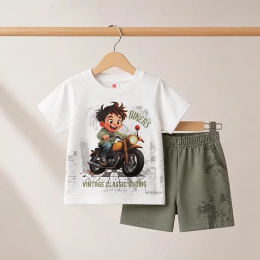 ست لباس راحتی کودک پسرانه طرح موتور Bikers | تیشرت و شلوار نخی کودک