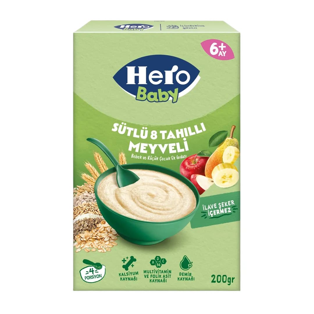 غذای کمکی هرو بی بی hero baby هشت غله و چند میوه 200 گرم