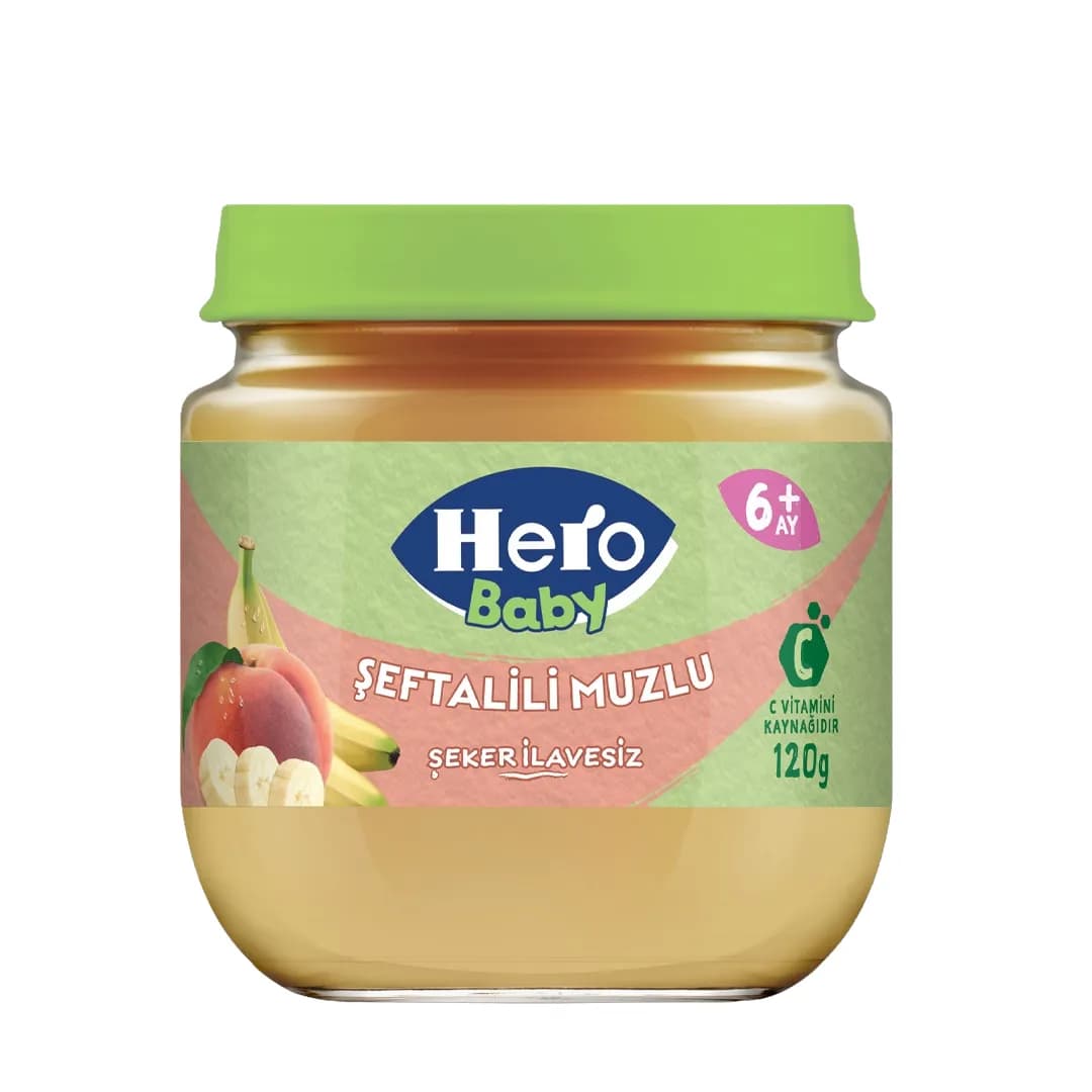 پوره میوه هلو موز هرو بی بی Hero Baby از ۶ ماه ۱۲۰ گرم
