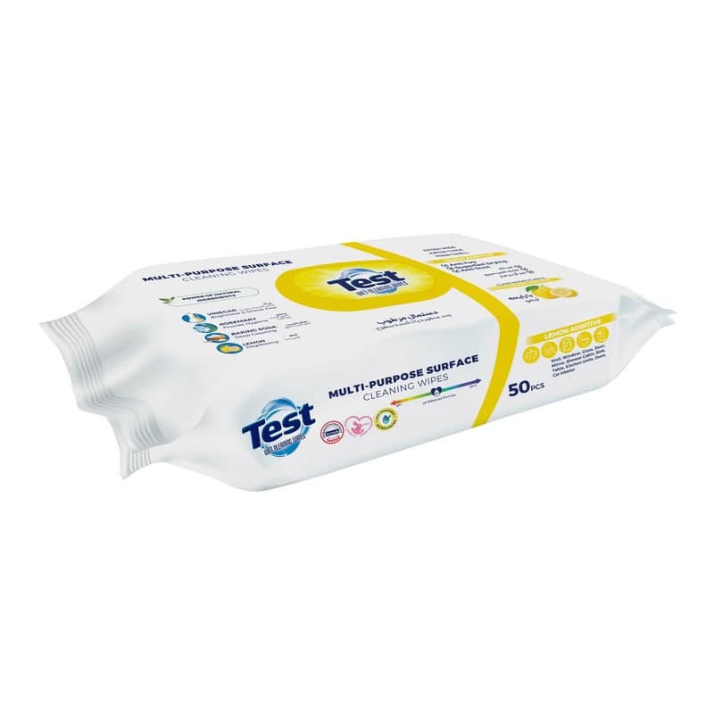 دستمال مرطوب تمیزکننده سطوح تست مدل لیمو بسته ۵۰ عددی