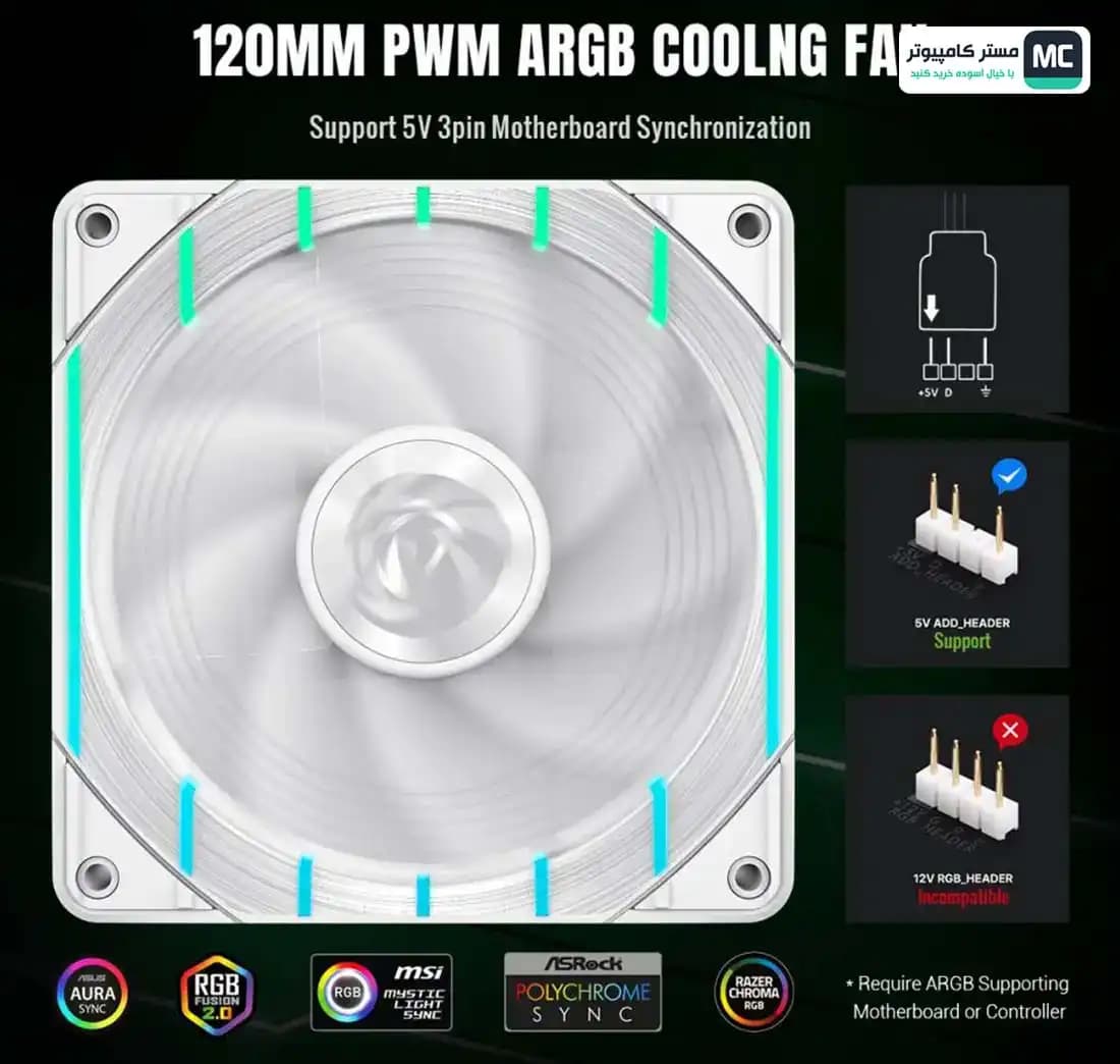 فن کیس گیم مکس Tornado T14 ARGB White — تصویر ۷