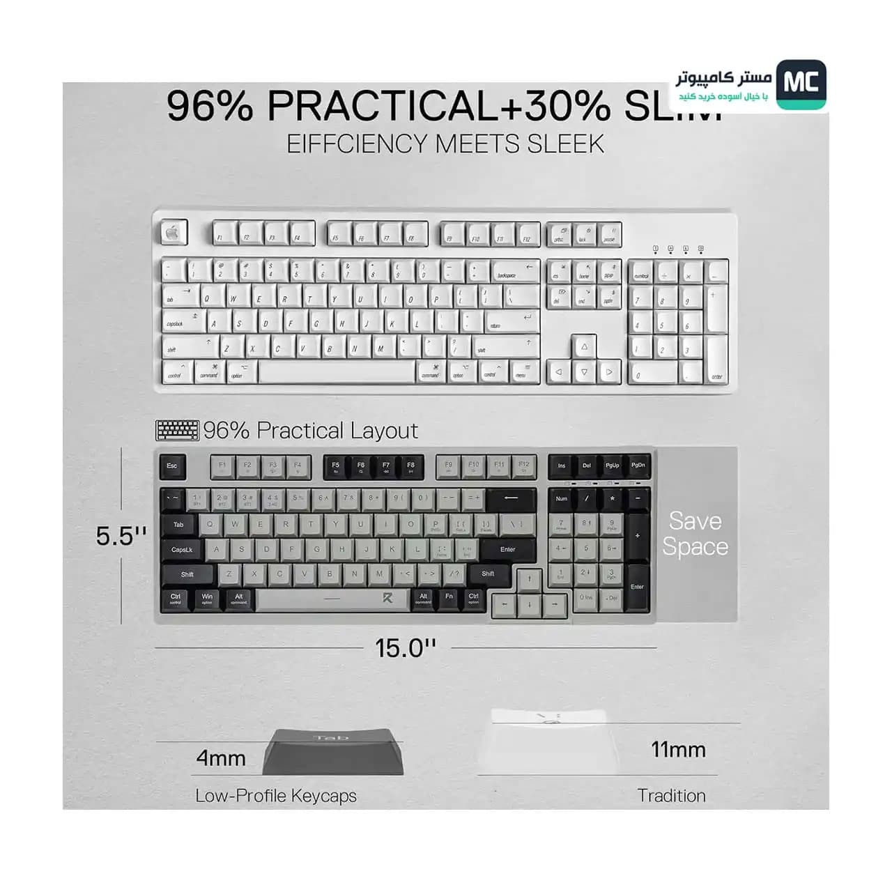 کیبورد بی سیم اداری ردراگون BK7114 White/Grey — تصویر ۷