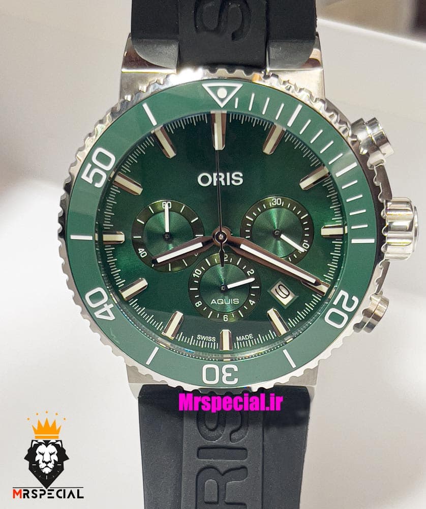 ساعت اوریس مردانه کرنوگراف بند رابر صفحه سبز 021295 ORIS WATCH — تصویر ۱۰