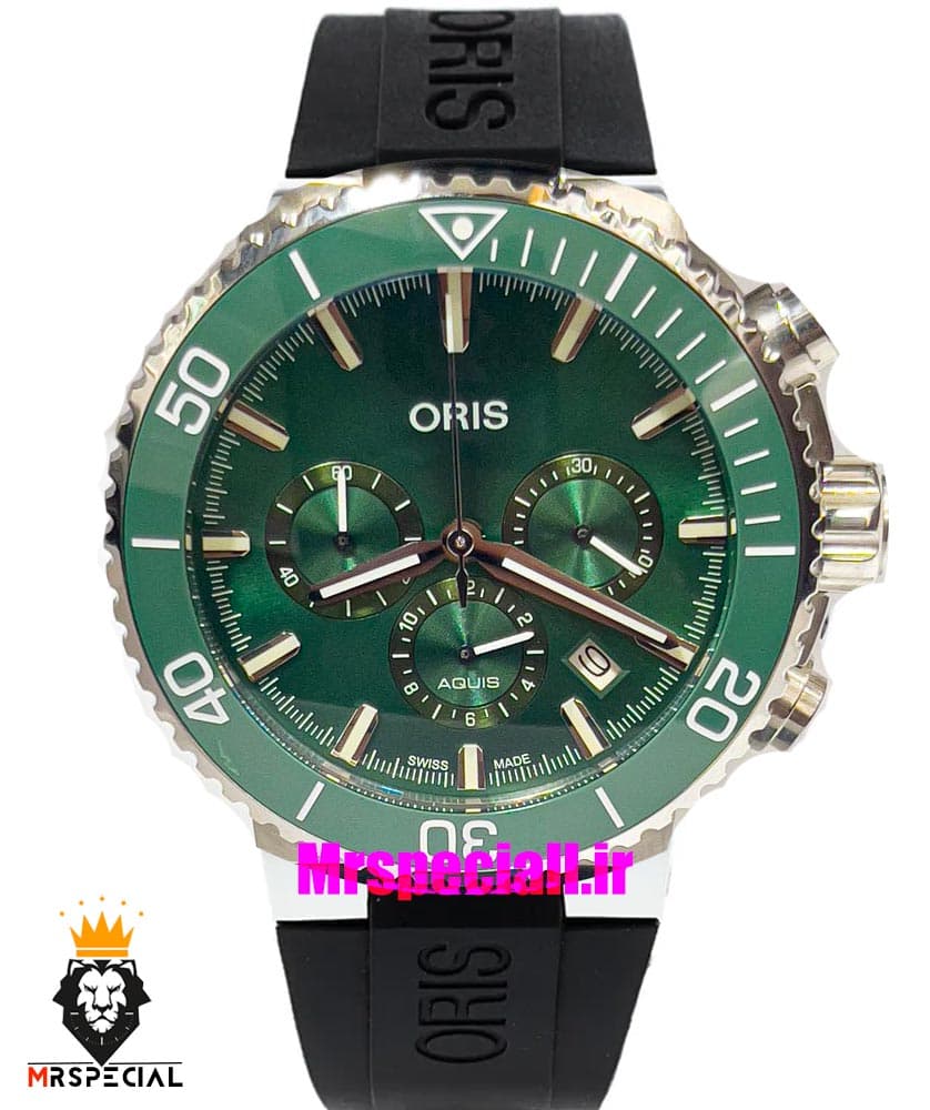 ساعت اوریس مردانه کرنوگراف بند رابر صفحه سبز 021295 ORIS WATCH