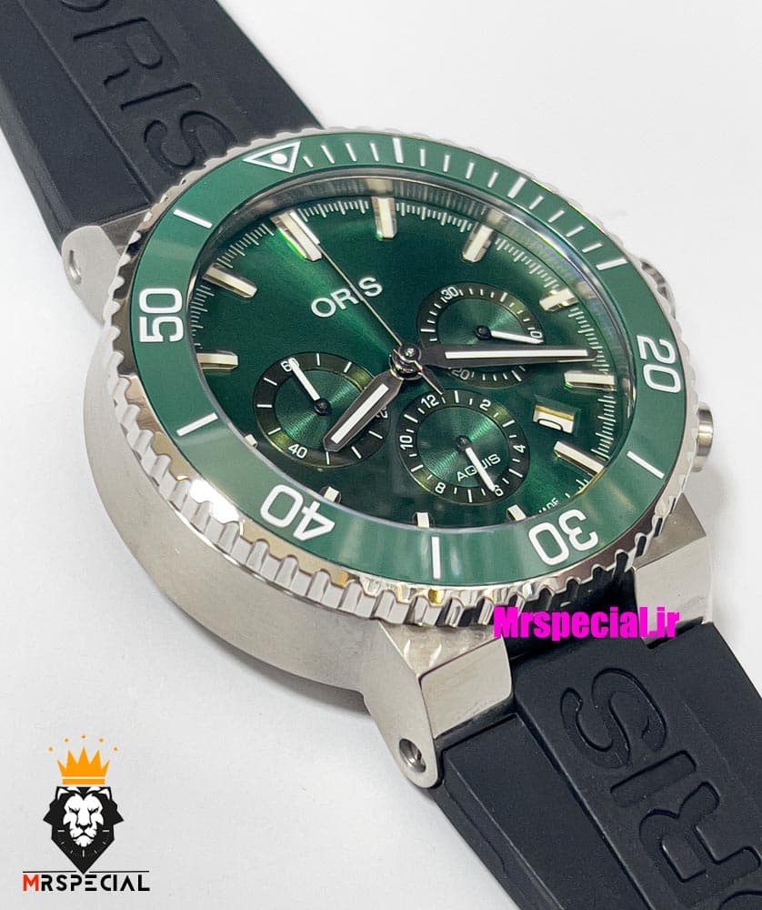 ساعت اوریس مردانه کرنوگراف بند رابر صفحه سبز 021295 ORIS WATCH — تصویر ۴