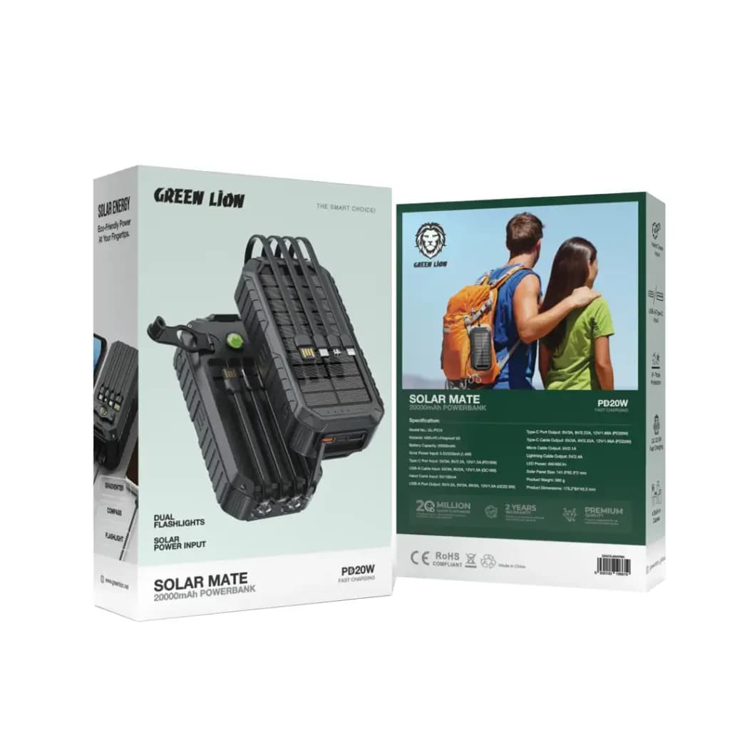 پاوربانک خورشیدی گرین لاین مدل solar mate ظرفیت 20000 میلی آمپر ساعت — تصویر ۸