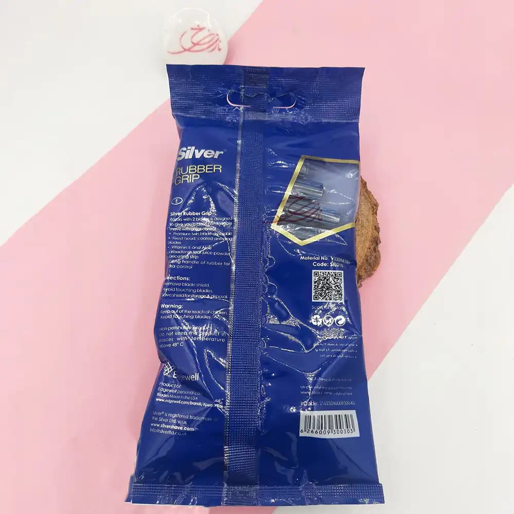 خودتراش 2 لبه مردانه سیلور Silver مدل Rubber Grip بسته 5 عددی — تصویر ۲