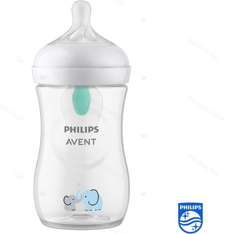 شیشه شیر طلقی ضد نفخ 260 میل طرح فیل مدل Natural Response اونت Avent — تصویر ۳