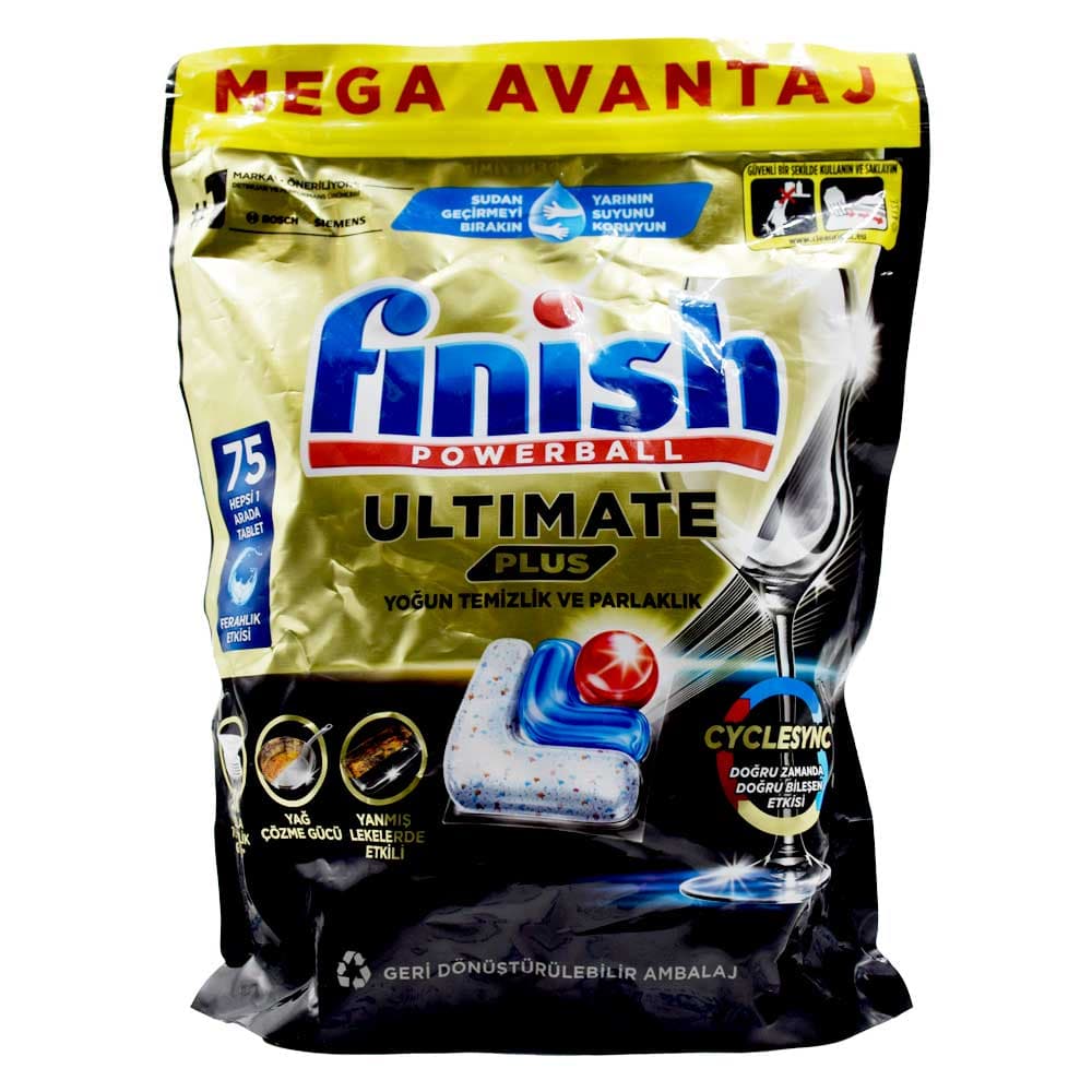 قرص ماشین ظرفشویی فینیش Finish اصل لهستان مدل Ultimate Plus بسته 75 عددی — تصویر ۲
