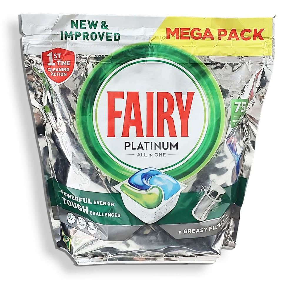 قرص ماشین ظرفشویی فیری FAIRY اصلی بلژیک مدل پلاتینیوم پلاس بسته 75 عددی — تصویر ۳