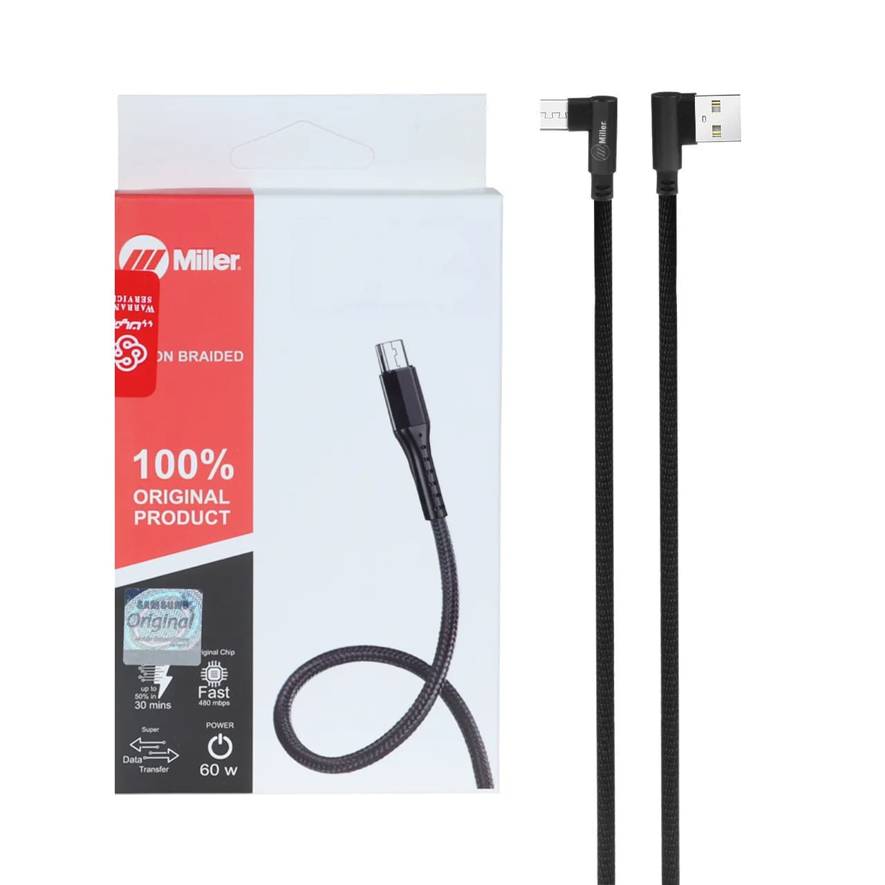 کابل شارژ 2 متری فست اندروید Miller مدل CA-1154 – مشکی (گارانتی پارتیان پایا) — تصویر ۲