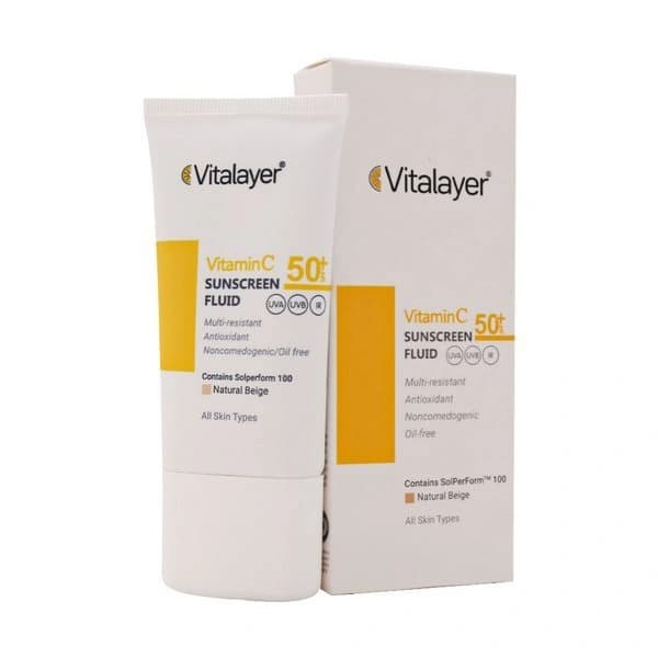 فلوئید ضدآفتاب +SPF50 ویتامین C بژ طبیعی ویتالیر 50 میلی‌لیتر Vitalayer — تصویر ۲