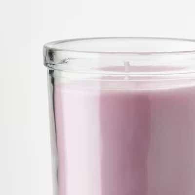 شمع معطر شیشه‌ای ایکیا LUGNARE صورتی/ رایحه یاس/ سوخت 40 ساعته — تصویر ۹