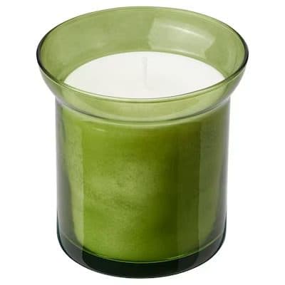 شمع معطر شیشه‌ای ایکیا HEDERSAM سبز/ رایحه چمن تازه/ سوخت 50 ساعته — تصویر ۷