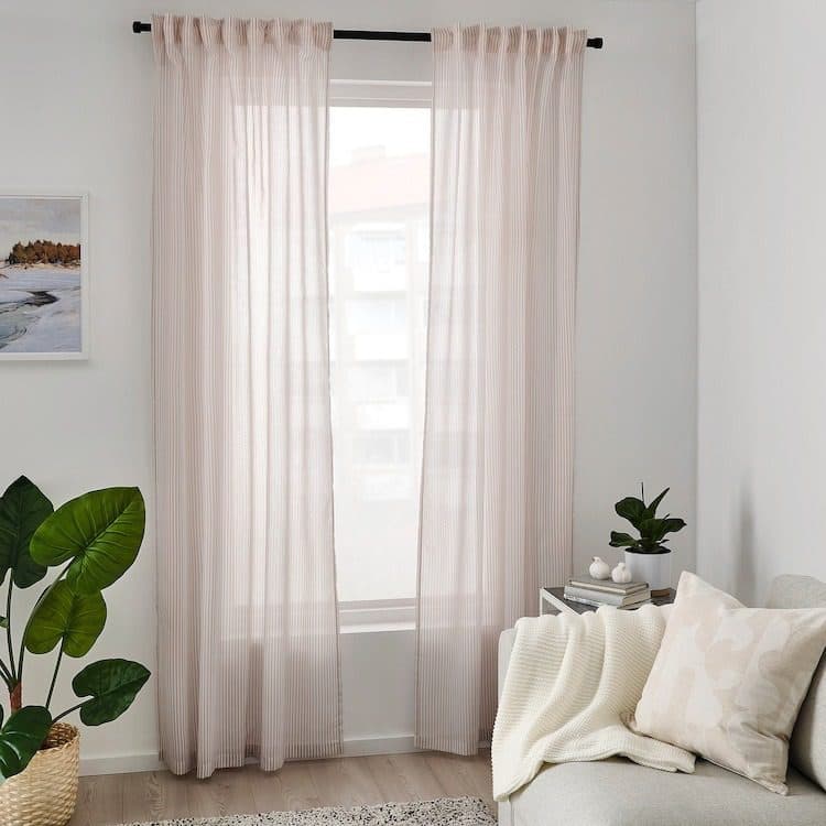 1 جفت پرده راه راه ایکیا BYMOTT، سفید/بژ، 120×300 سانتیمتر — تصویر ۲