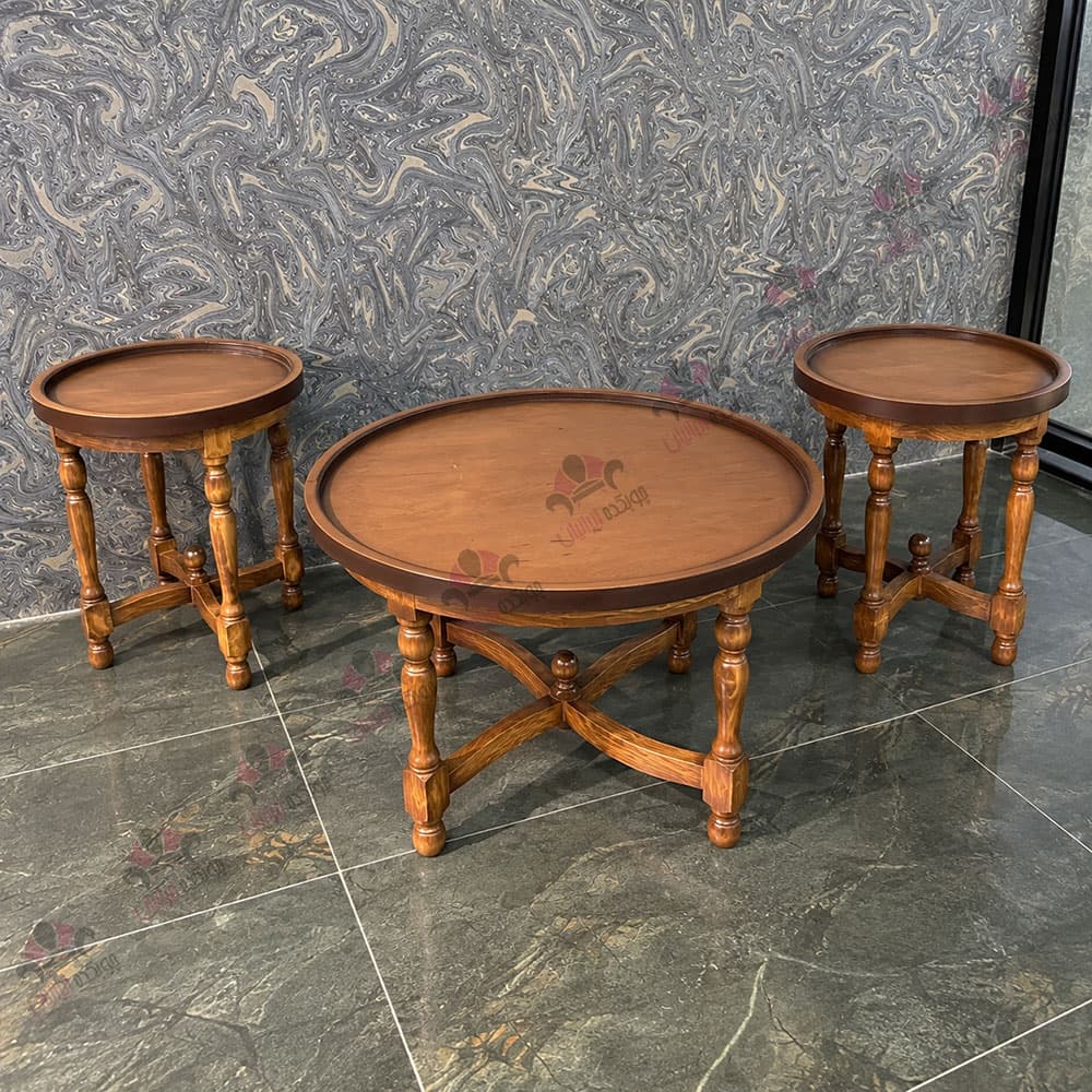 میز جلو مبلی و عسلی چوبی گرد کلاسیک رومئو — تصویر ۸
