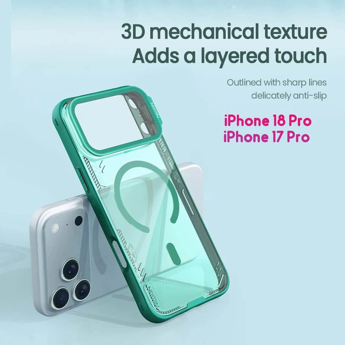 قاب کریستالی مگنتی کمرا استند شیشه‌ای iPhone 18 Pro مارک نیلکین مدل Iceblade Prop Magnetic — تصویر ۷