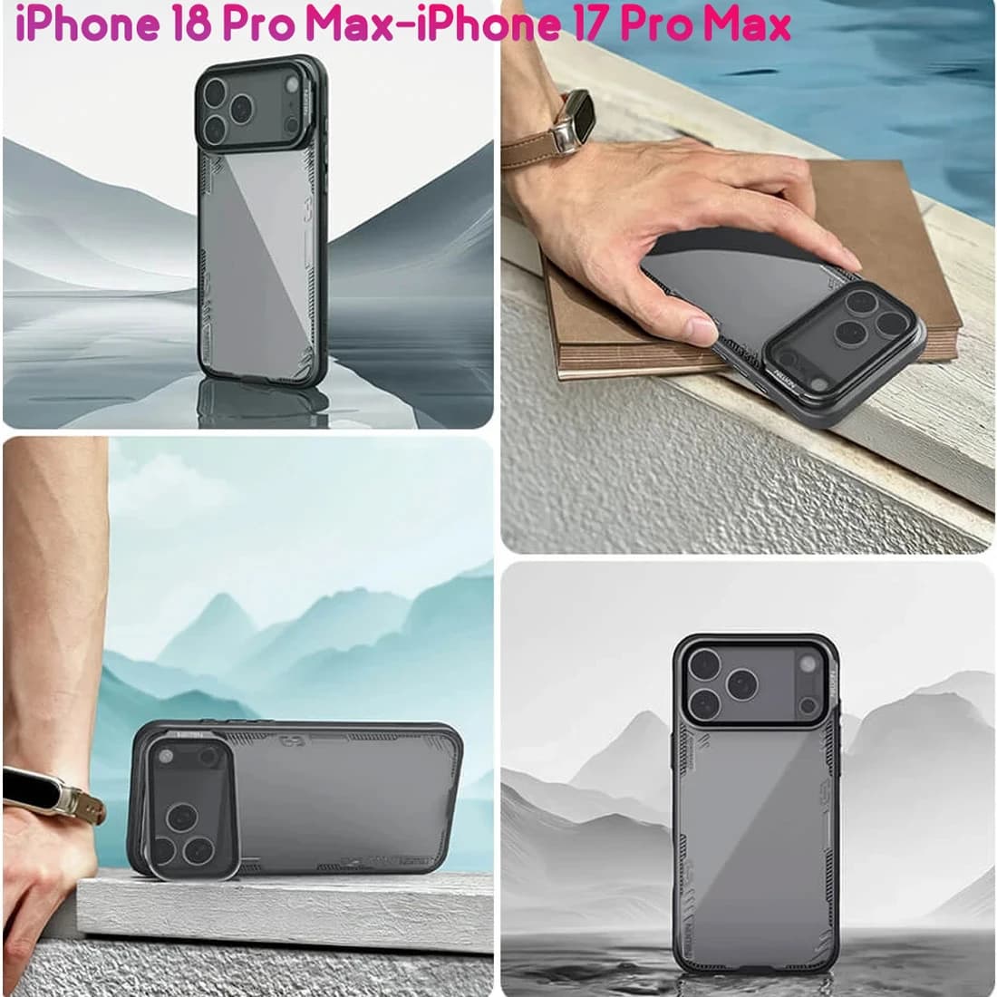 قاب کریستالی کمرا استند شیشهای iPhone 18 Pro Max مارک نیلکین مدل Iceblade Prop — تصویر ۱۱