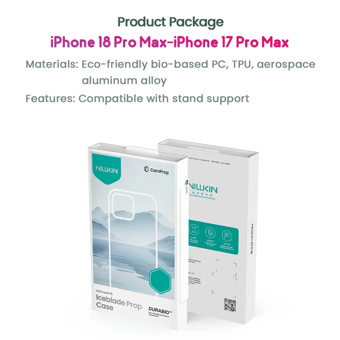 قاب کریستالی کمرا استند شیشهای iPhone 18 Pro Max مارک نیلکین مدل Iceblade Prop — تصویر ۶