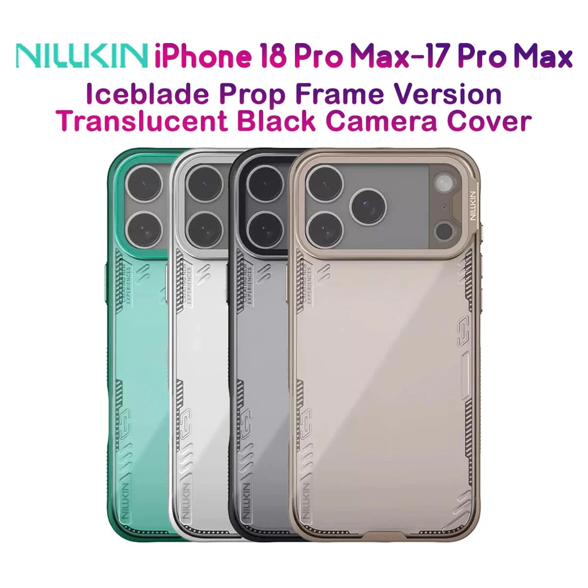 قاب کریستالی کمرا استند شیشه‌ای iPhone 18 Pro Max مارک نیلکین مدل Iceblade Prop