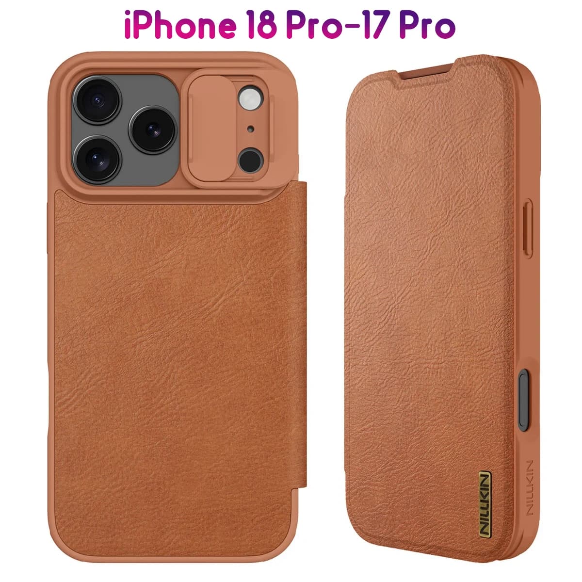 کیف چرمی محافظ دوربین دار iPhone 18 Pro مارک نیلکین مدل Qin Pro — تصویر ۳
