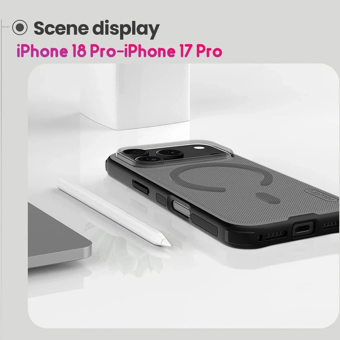قاب ضدضربه دودی مگنتی iPhone 18 Pro مارک نیلکین مدل Super Frosted Shield Pro Clear Magnetic — تصویر ۵