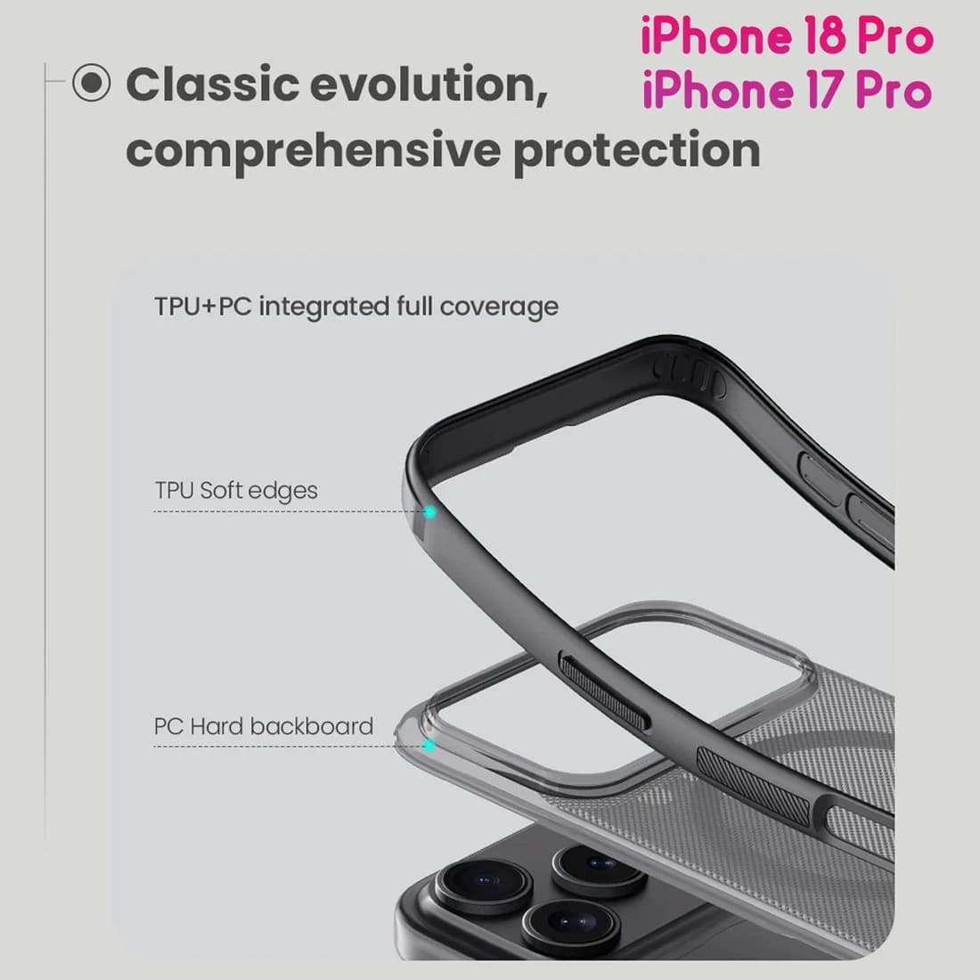 قاب ضدضربه دودی مگنتی iPhone 18 Pro مارک نیلکین مدل Super Frosted Shield Pro Clear Magnetic — تصویر ۳