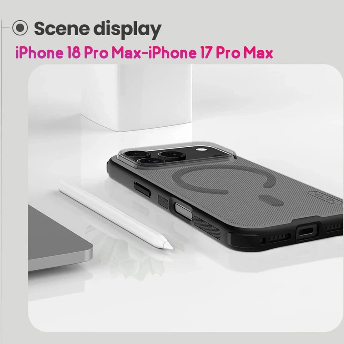 قاب ضدضربه دودی مگنتی iPhone 18 Pro Max مارک نیلکین مدل Super Frosted Shield Pro Clear Magnetic — تصویر ۵