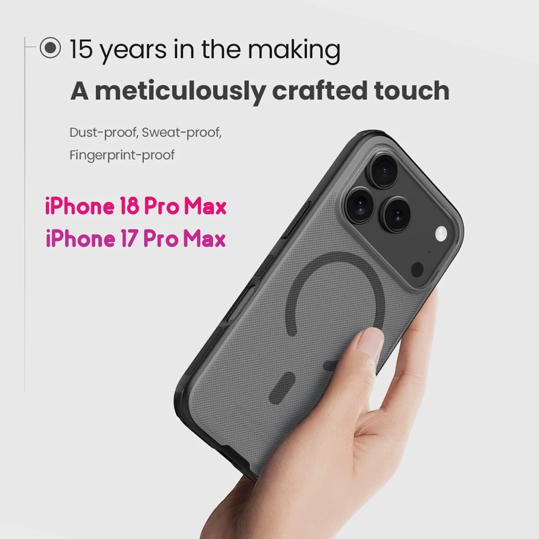 قاب ضدضربه دودی مگنتی iPhone 18 Pro Max مارک نیلکین مدل Super Frosted Shield Pro Clear Magnetic — تصویر ۴