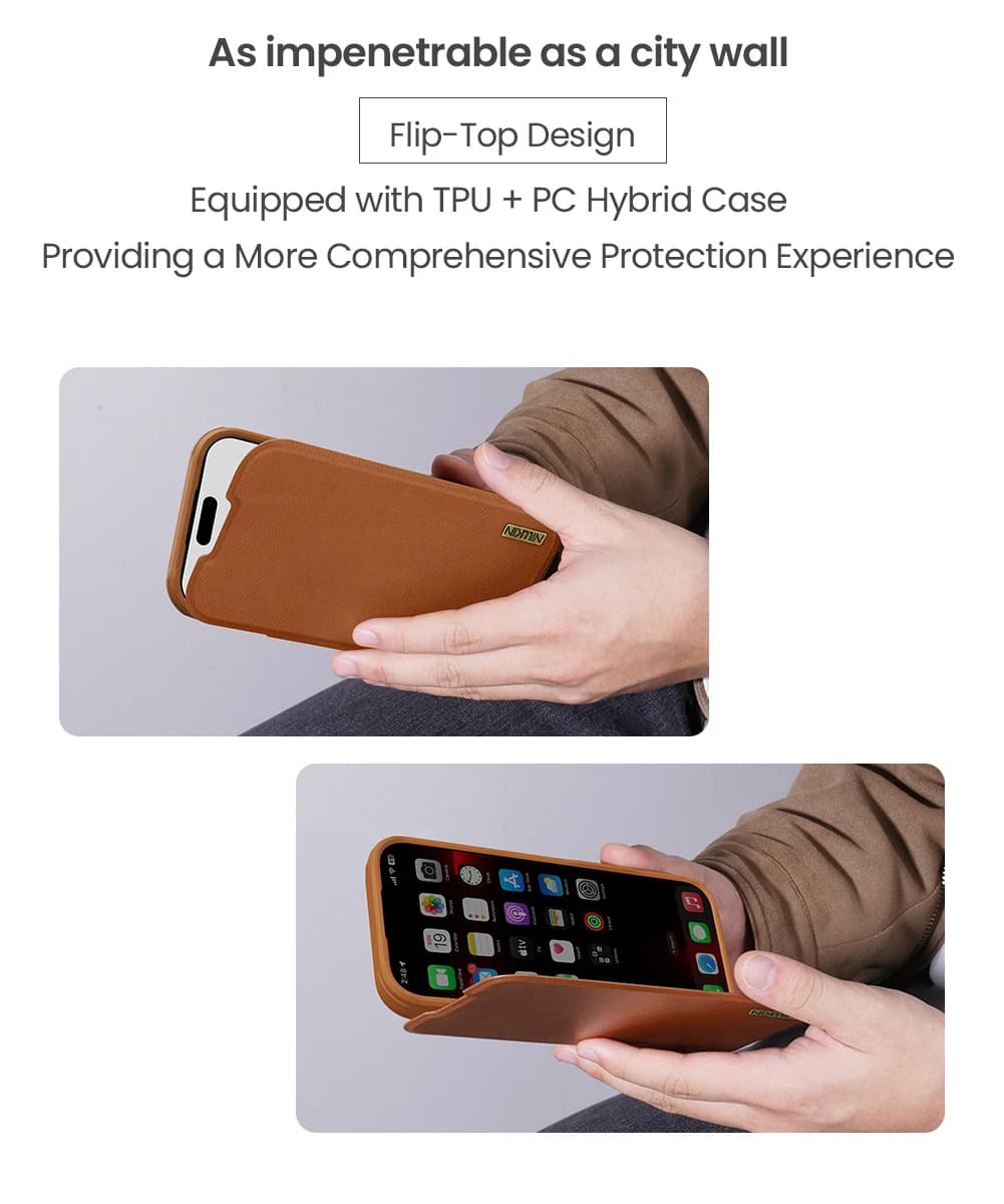 کیف چرمی محافظ دوربین دار iPhone 17 Air مارک نیلکین مدل Qin Pro — تصویر ۱۱