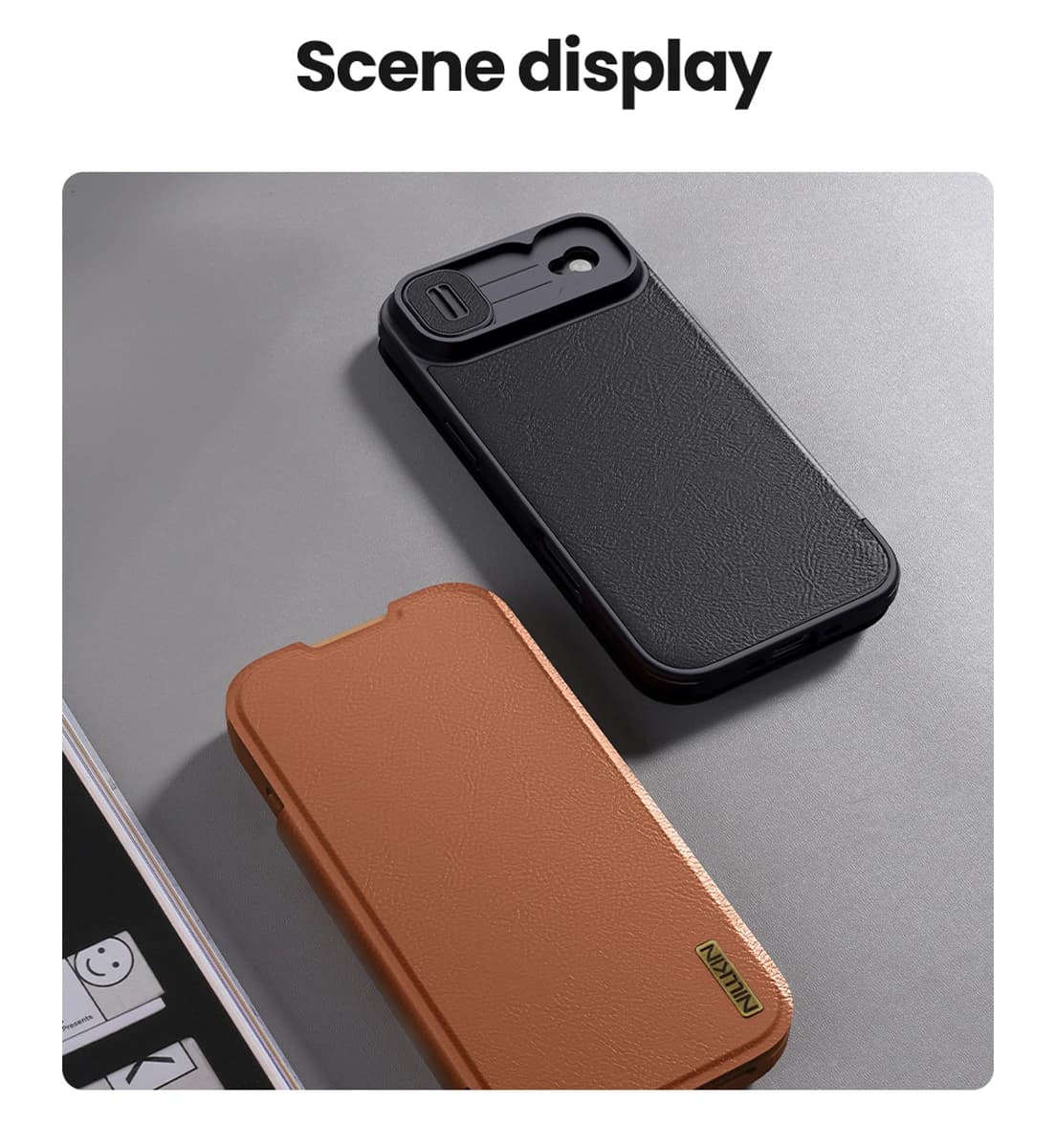کیف چرمی محافظ دوربین دار iPhone 17 Air مارک نیلکین مدل Qin Pro — تصویر ۷