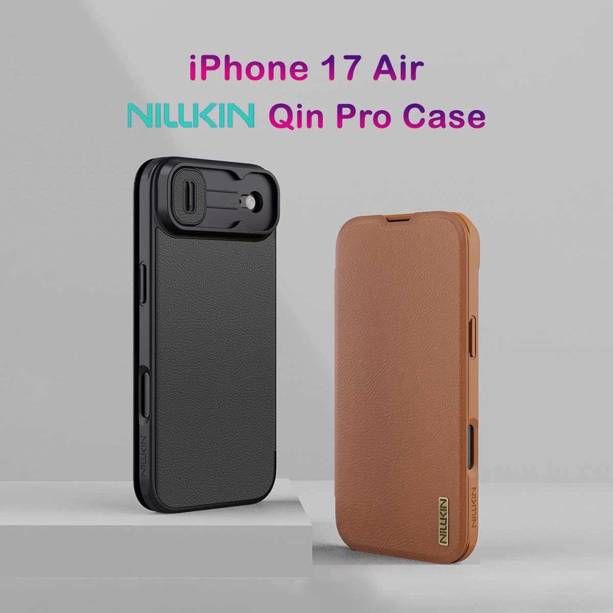 کیف چرمی محافظ دوربین دار iPhone 17 Air مارک نیلکین مدل Qin Pro