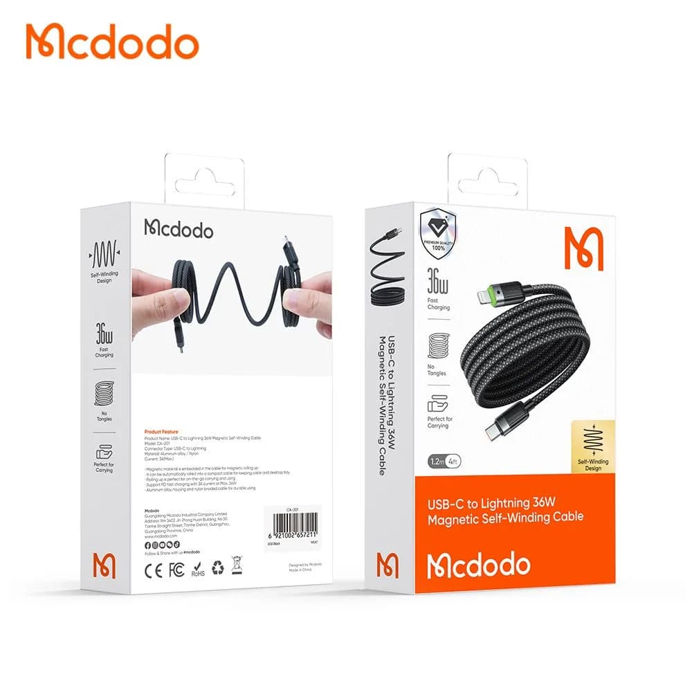 کابل شارژ مغناطیسی 36 وات 3 آمپر 1.2 متر Type-C به Lightning برند مک دودو مدل Mcdodo CA-2010 — تصویر ۱۰