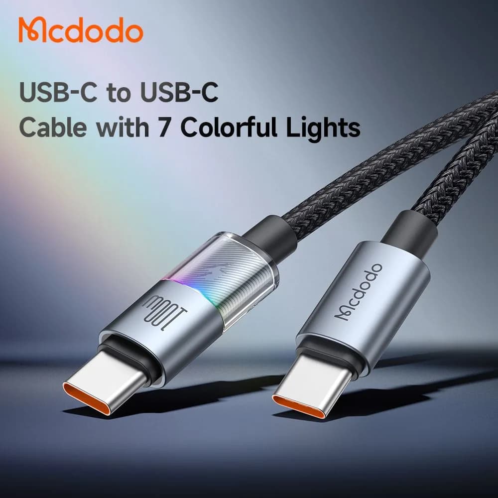کابل شارژ 100وات 5 آمپر Type-c به Type-c رقص نور دار 1.2 متر برند مک دودو مدل Mcdodo CA-8200 — تصویر ۳