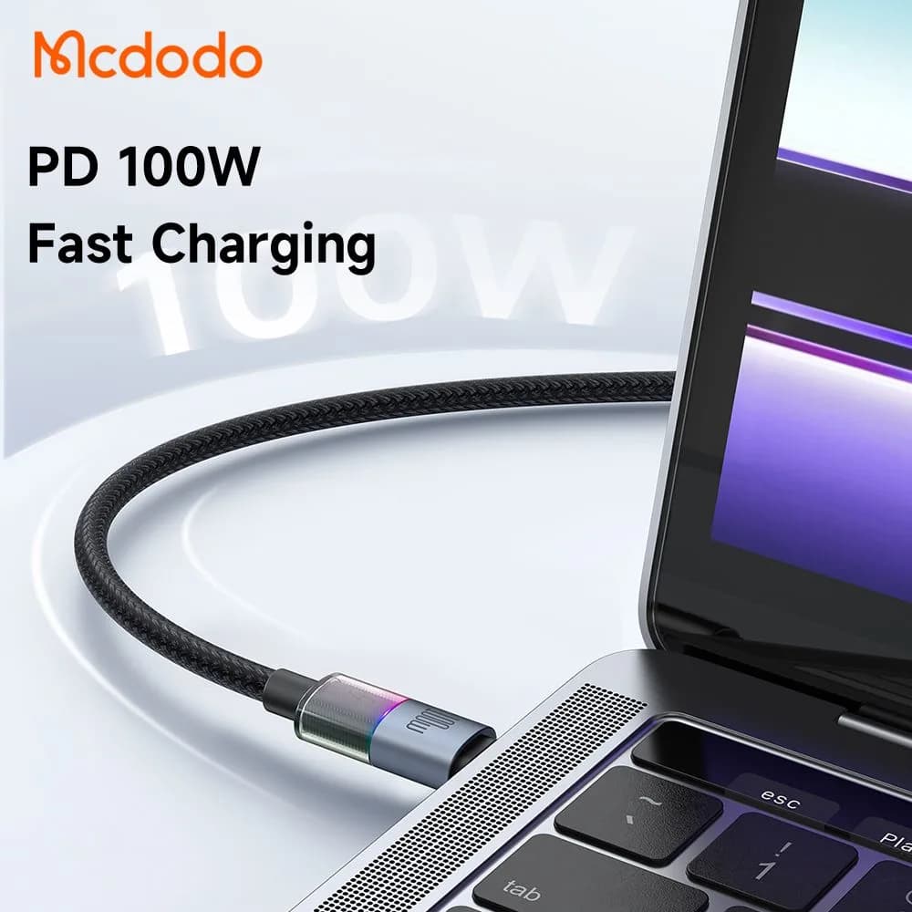 کابل شارژ 100وات 5 آمپر Type-c به Type-c رقص نور دار 1.2 متر برند مک دودو مدل Mcdodo CA-8200 — تصویر ۴