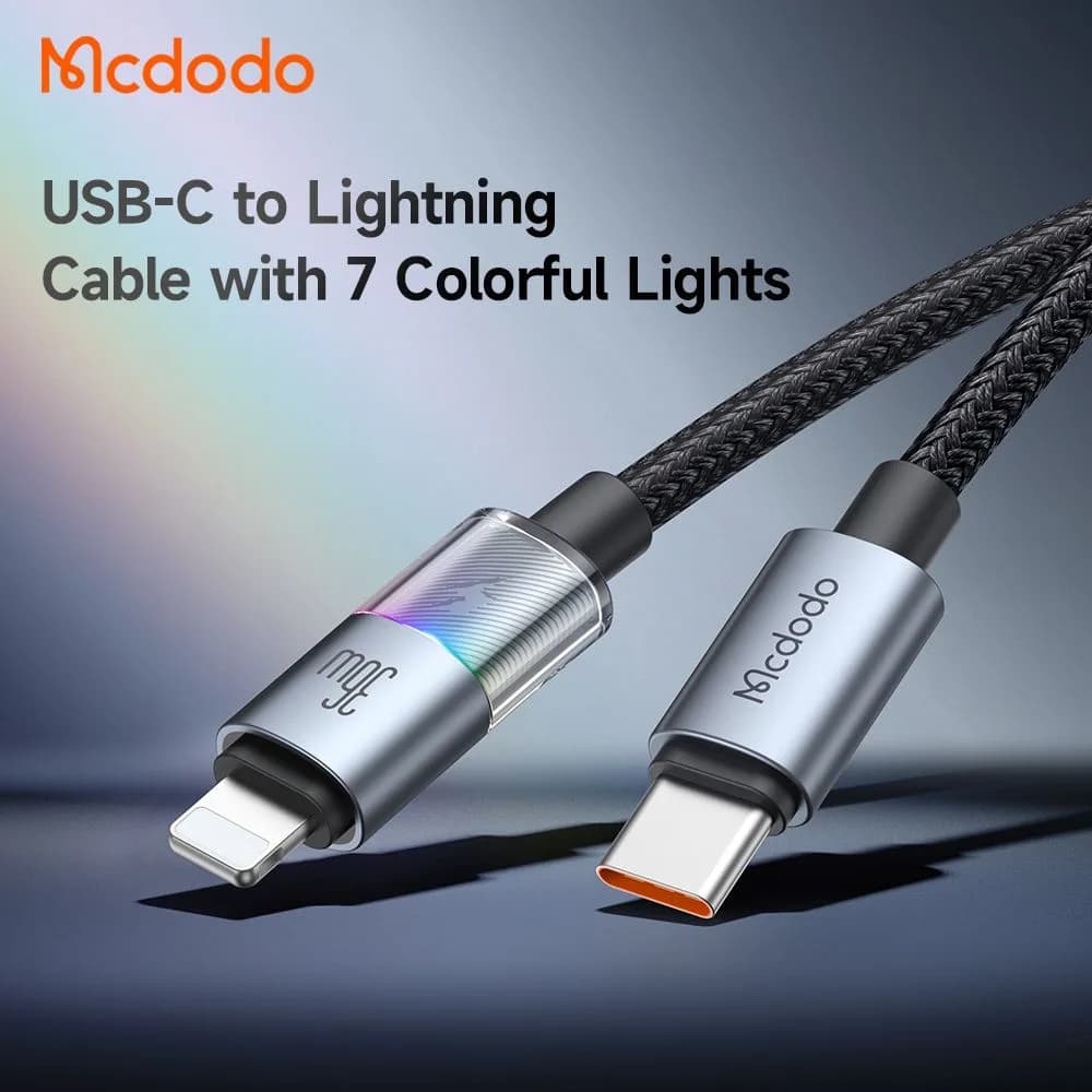 کابل شارژ 36وات 3 آمپر Type-c به Lightning رقص نور دار 1.2 متر برند مک دودو مدل Mcdodo CA-8190 — تصویر ۵