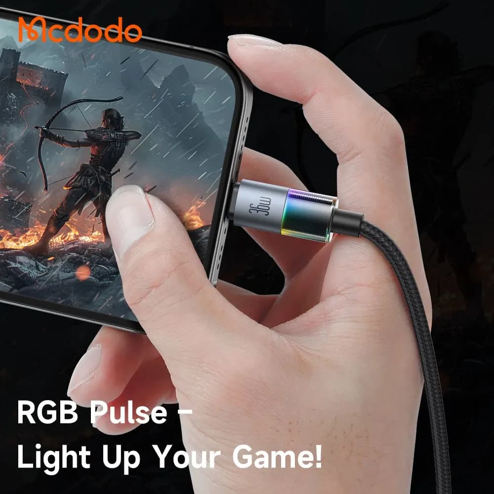 کابل شارژ 36وات 3 آمپر Type-c به Lightning رقص نور دار 1.2 متر برند مک دودو مدل Mcdodo CA-8190 — تصویر ۶
