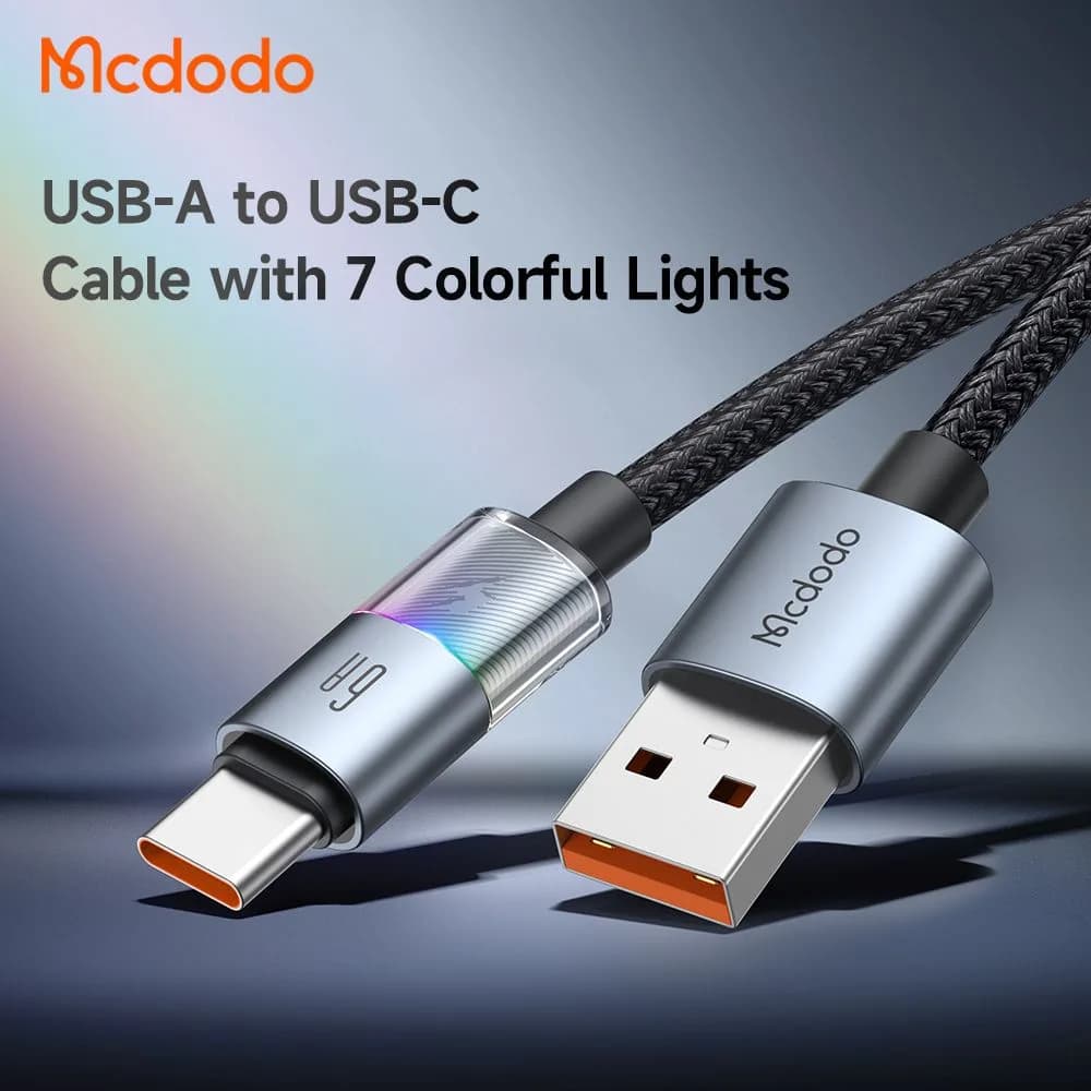 کابل شارژ 100وات 6آمپر USB-A به Type-C رقص نور دار 1.2 متر برند مک دودو مدل Mcdodo CA-8180 — تصویر ۷