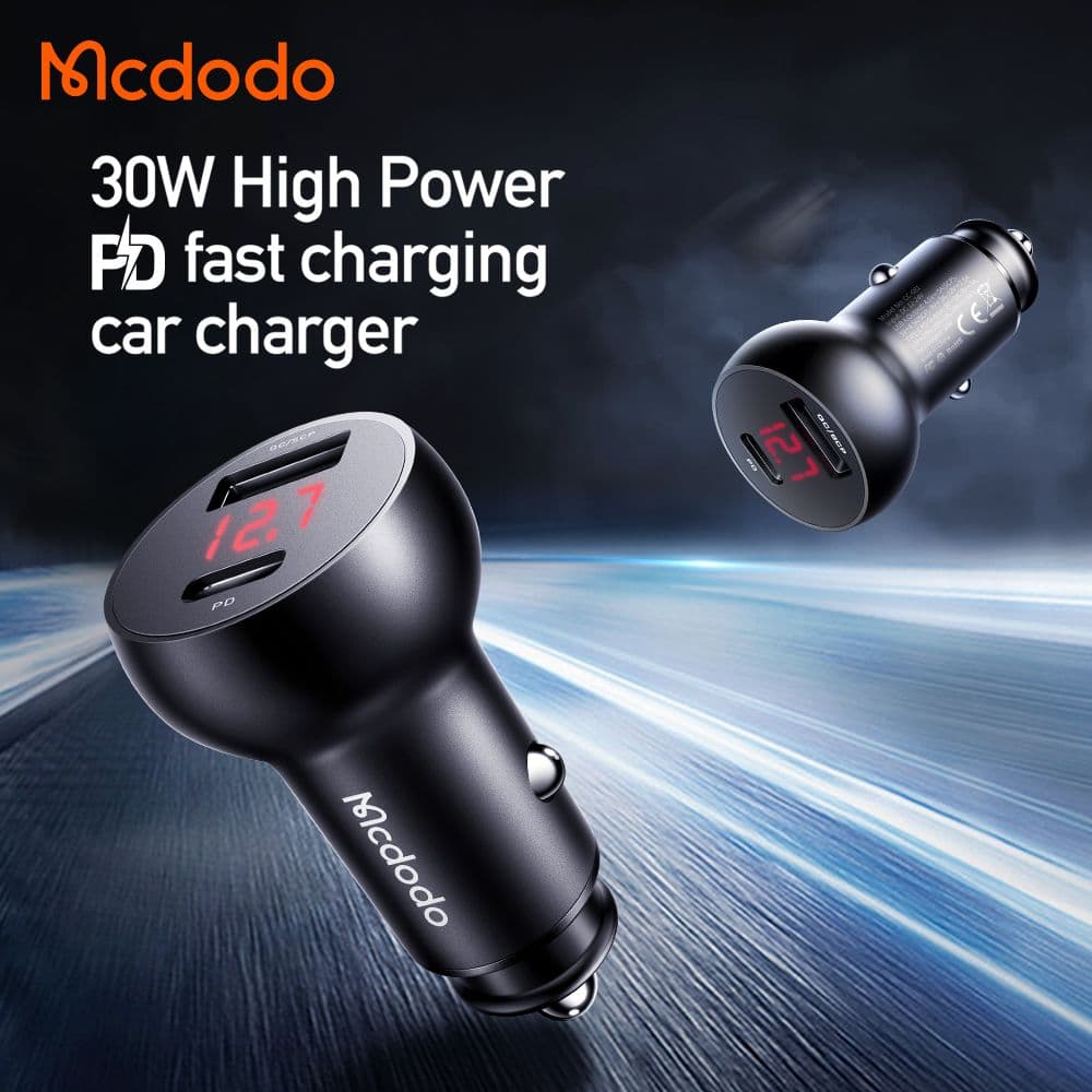 شارژر فندکی 2 پورت 30 وات 5 آمپر USB-A -Type-C دارای نمایشگر دیجیتالی برند مک دودو مدل Mcdodo CC-6810 — تصویر ۵